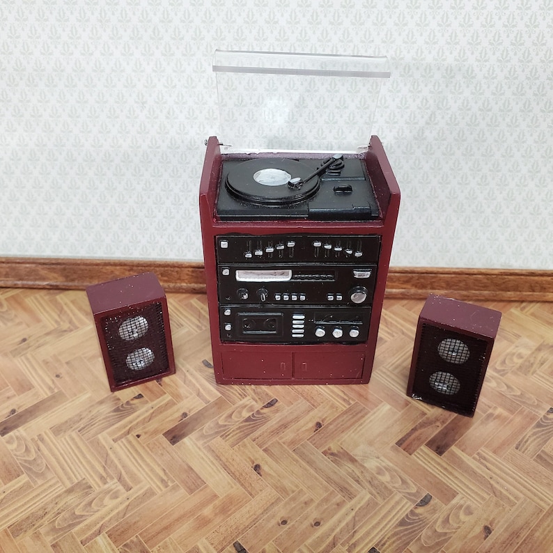 Dollhouse Stereo System with Turntable Record Player Retro Style 1:12 Scale Resin image 4