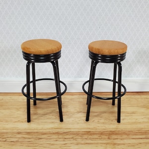 Dollhouse Bar Stools x2 Metal and Wood Black Finish 1:12 Scale Miniature Modern Furniture