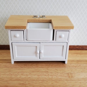 Dollhouse Kitchen Sink with Counter Top & Cabinet WHITE 1:12 Scale Miniature