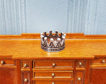 Tiny Miniature Crown Silver Metal for Dolls Dollhouse Works with 1:12 Scale