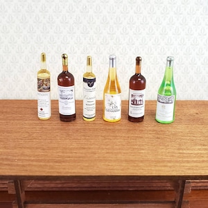 Dollhouse Miniature Wine Bottles x6 Red White Tall 1:12 Scale Kitchen