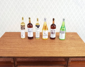 Dollhouse Miniature Wine Bottles x6 Red White Tall 1:12 Scale Kitchen