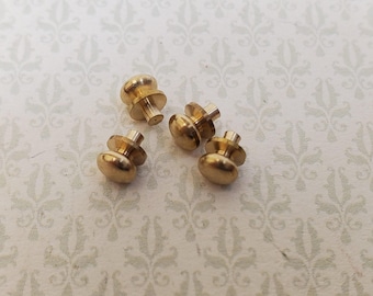 Dollhouse Tiny Brass Gold Knobs Metal for Door or Drawer Pulls Set of 4 1:12