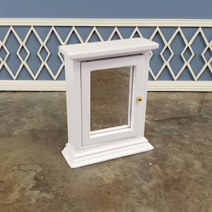 Dollhouse Miniature Medicine Cabinet Hanging White Shelf with Mirror 1:12 Scale Bathroom
