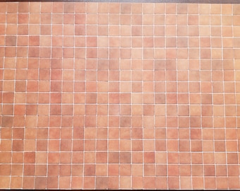 Dollhouse Miniature Terra Cotta Tile Square Embossed Card 1:12 Scale Flooring