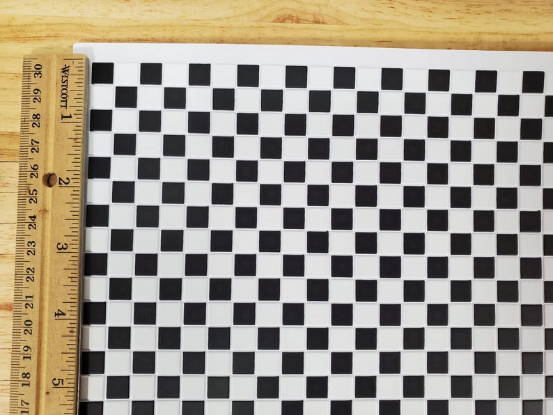 Dollhouse Tile Black & White Squares Vinyl Flooring Embossed Floor 1:12 Scale Miniatures image 3