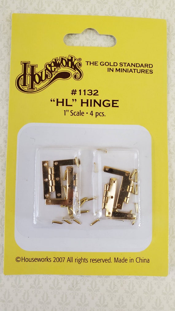 Dollhouse Miniature H Hinges Working Brass Gold x4 1:12 Scale Includes Nails 