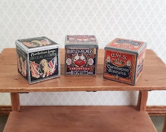 Dollhouse Miniature Biscuit Cookie Tins Old Fashion Grocery Store 1:12 Scale Food