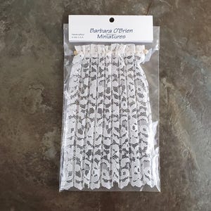 Dollhouse Miniature Lace Curtains White with Curtain Rod 1:12 Scale 6 1/2&quot; Long