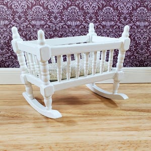 Dollhouse Miniature Cradle Crib for Nursery Wood WHITE1:12 Scale Furniture