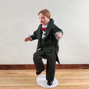Dollhouse Man Doll Porcelain Dad Father Bow Tie 1:12 Scale Miniature Poseable