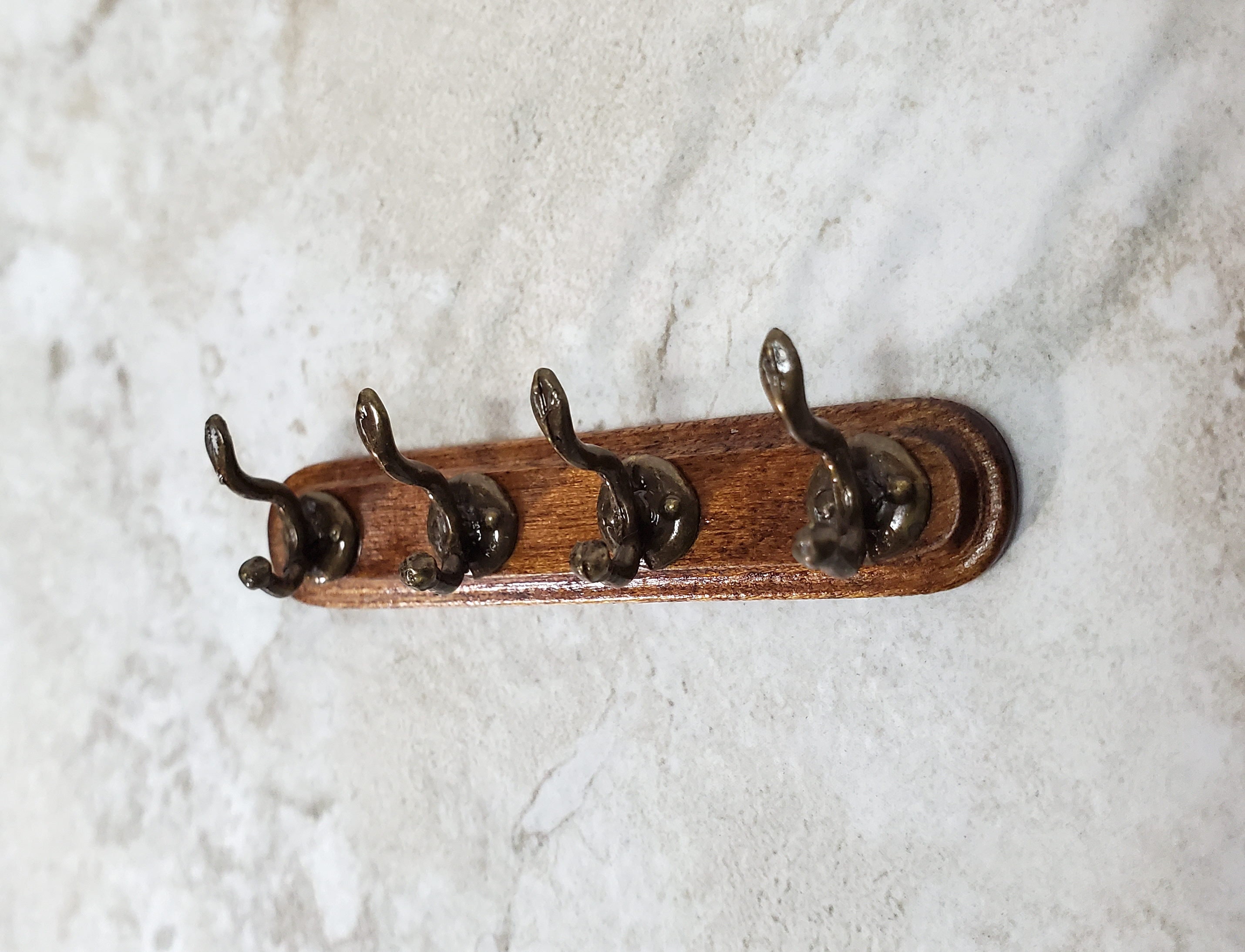 Dollhouse Wood Wall Coat Rack with Double Metal Hooks 1:12 Doll House Miniatures 