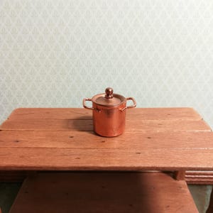 Dollhouse Miniature Stock Soup Pot Large Copper with Removable Lid 1:12 Scale