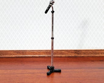 Miniature Modern Microphone on Stand Metal 1:12 Scale 3 5/8" tall