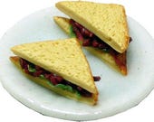 Dollhouse BLT Sandwich on a White Plate 1:12 Scale Miniature Food