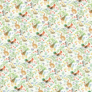 Dollhouse Kitchen Wallpaper Roosters Bunnies Ducks 1:12 Scale Country Springtime