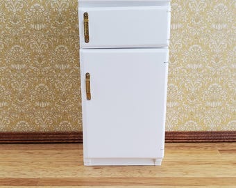 Dollhouse Miniature Fridge 2 Door Refrigerator White 1:12 Scale Wood Furniture