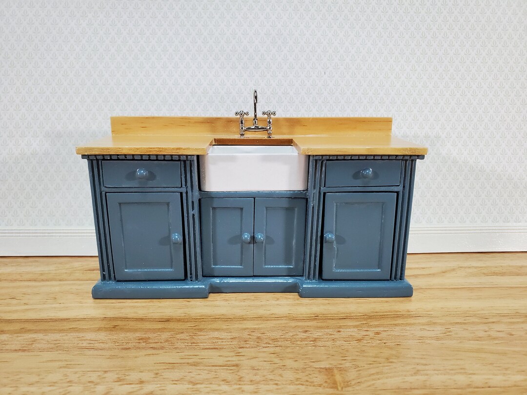 Dollhouse Kitchen Sink 112 Scale Miniature Blue/gray Farmhouse