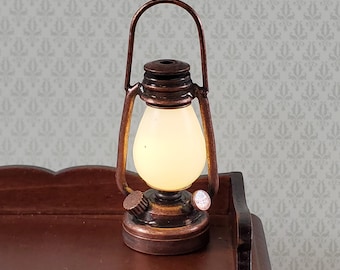 Dollhouse Oil Lantern Lamp Battery Operated Bronze Miniature 1:6 or 1/12 LARGE