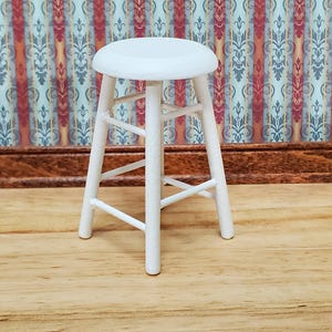 Dollhouse Bar Stool Wood White Finish 1:12 Scale Miniature Furniture Slim Profile image 1