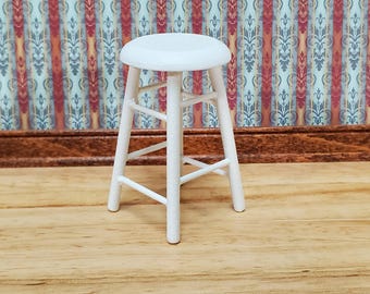 Dollhouse Bar Stool Wood White Finish 1:12 Scale Miniature Furniture Slim Profile