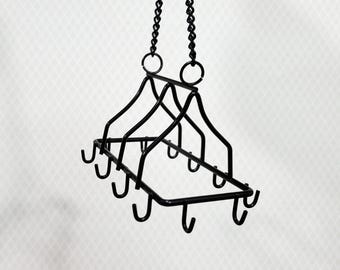 Dollhouse Pot Pan Hanger with Hooks Metal Kitchen Rack Large 1:12 or 1/6 Scale