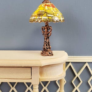 Dollhouse Miniature Lamp Non-Working Stained Glass Style Reutter Porcelain 1:12 Scale