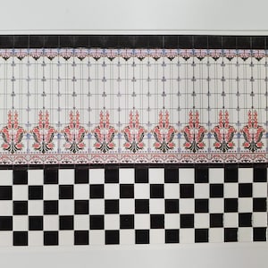 Dollhouse HALF SCALE Wall Tiles Embossed Black & White 1:24 Scale World Model