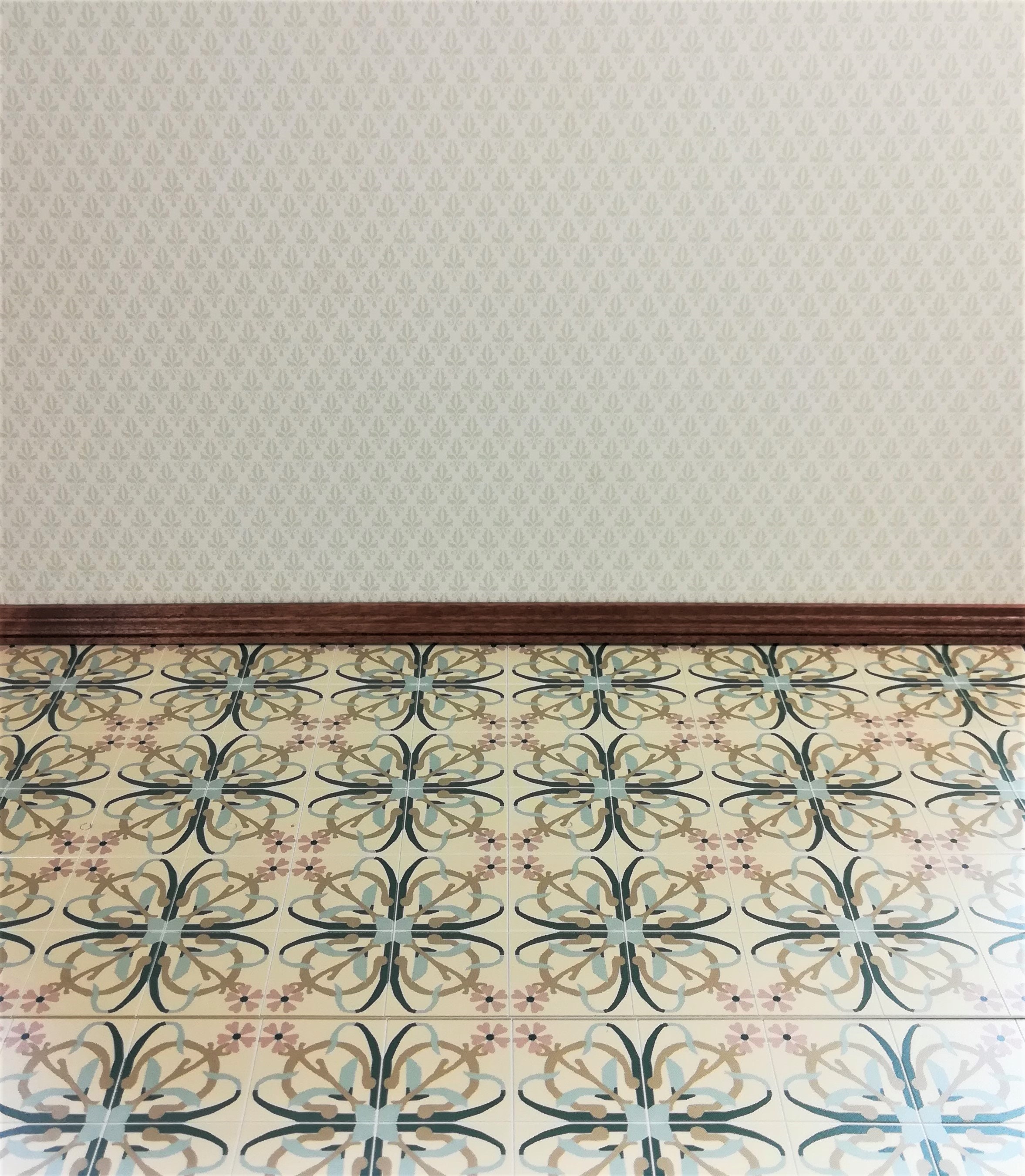 Dollhouse Miniature Blue /& Cream Tile Flooring Sheet 1:12 Scale Break Off Pieces