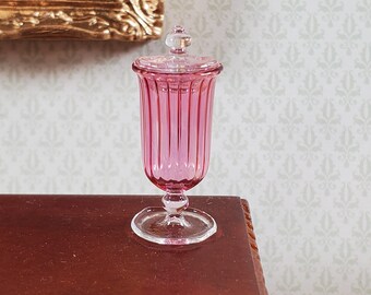 Dollhouse Tall Jar with Lid Pink Cranberry Glass 1:12 Scale Miniature Philip Grenyer