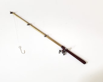 Dollhouse Fishing Rod & Reel Metal 5 3/4 Long 1:12 Scale Miniature  Accessory 