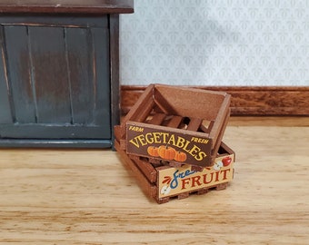 Dollhouse 2 Small Wood Crates for Fruits and Vegetables 1:12 Scale Kitchen Miniatures