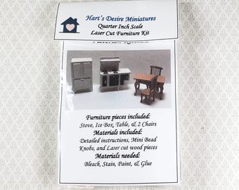 Dollhouse Quarter Scale Furniture Kit DIY Victorian Kitchen Set 1:48 Miniatures
