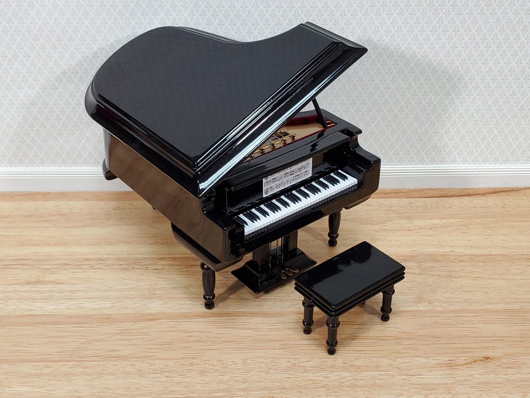 ドールハウス（pianoさま） Dollhouse Miniature Grand Piano With Bench Seat Black Instrument 1