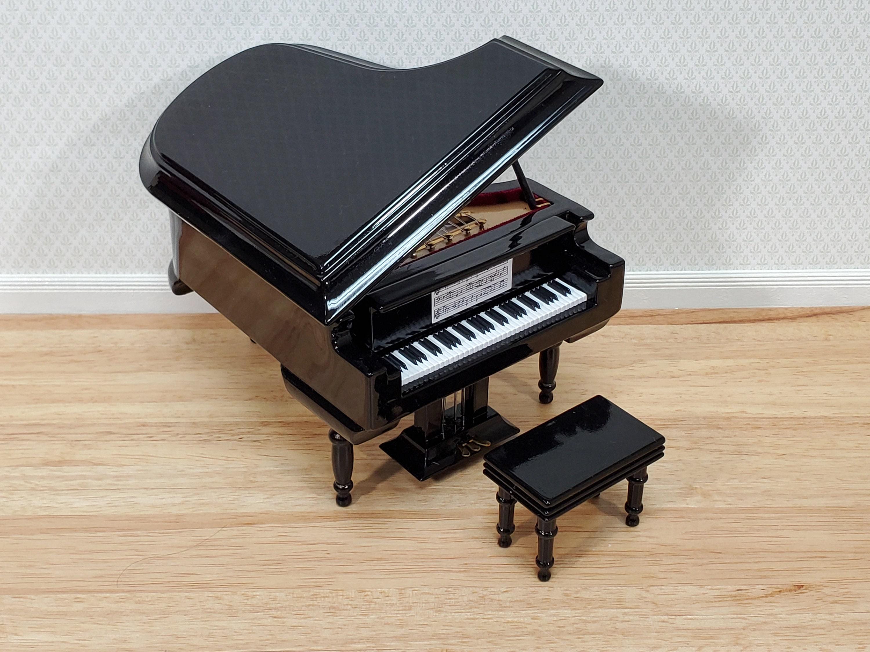 ドールハウス（pianoさま） Dollhouse Miniature Grand Piano With Bench Seat Black Instrument 1