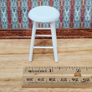 Dollhouse Bar Stool Wood White Finish 1:12 Scale Miniature Furniture Slim Profile image 3