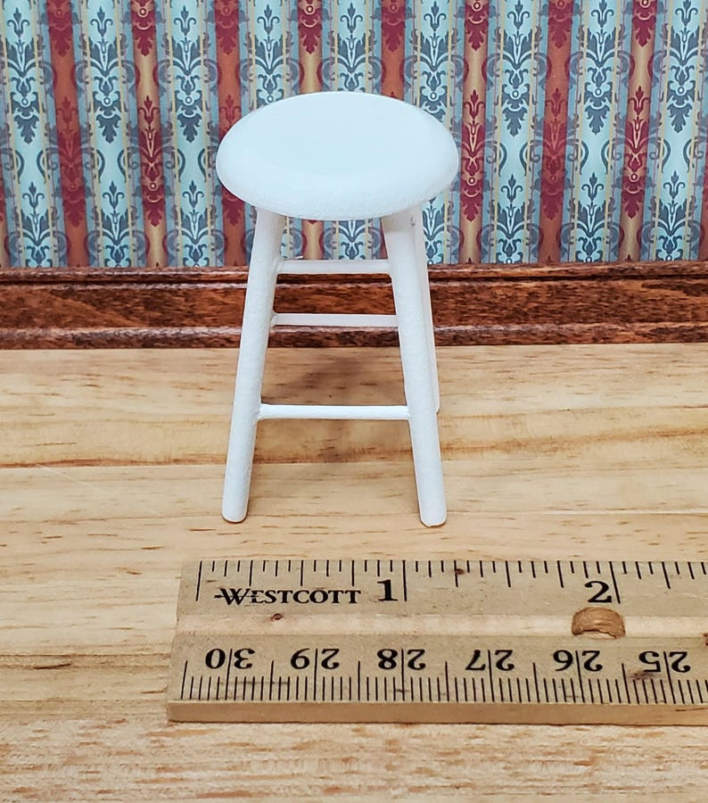 Dollhouse Bar Stool Wood White Finish 1:12 Scale Miniature Furniture Slim Profile image 3