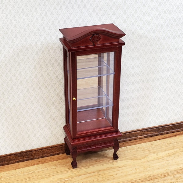 Dollhouse Curio Cabinet Mirrored Back Hutch Mahogany Finish 1:12 Scale Miniature