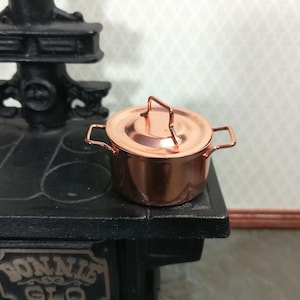 Dollhouse Miniature Copper Stock Soup Pot Extra Large with Removable Lid 1:12 Scale