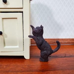 Dollhouse Black Kitty Cat Playful Reaching 1:12 Scale Miniature Pet