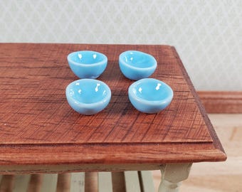 Dollhouse Miniature Bowls Blue Ceramic x4 1:12 Scale Dishes