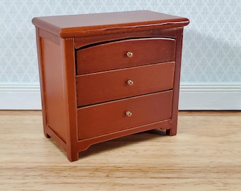Dollhouse Modern Night Stand Dresser 3 Drawer Walnut Finish 1:12 Scale Miniature Furniture