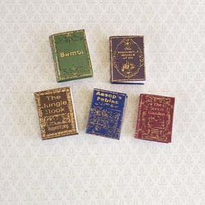 Dollhouse Miniature Book Set x5 Children&#39;s Classics 1:12 Scale (blank inside)