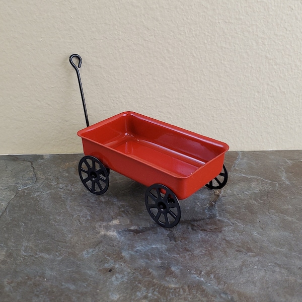 Dollhouse Miniature Little Red Wagon with Turning Wheels Metal 1:12 Scale