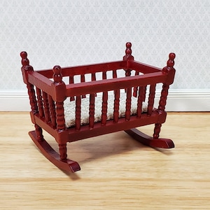 Dollhouse Cradle Crib for Nursery Wood Mahogany Finish 1:12 Scale Miniature Furniture