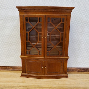 JBM Dollhouse China Cabinet Late Georgian Style Walnut Finish 1:12 Scale Miniature Furniture