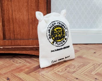 Dollhouse Sack Bag of Flour Fabric Blank on Backside 1:12 Scale Miniatures