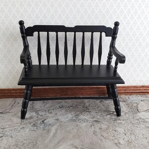 Dollhouse Bench Deacon Style Black Wood 1:12 Scale Miniature Furniture