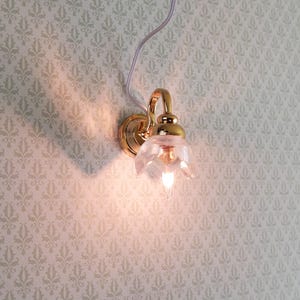 Dollhouse Miniature Sconce Lily Flower Shade Gold 12 Volt 1:12 Wall Light