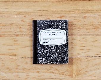 Cuaderno de composición para casa de muñecas, páginas rayadas, miniaturas a escala 1:12, hecho a mano.